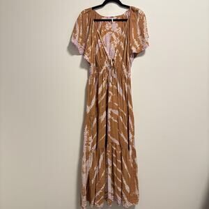 YFB Young Fabulous & Broke Dress Womens Small Brown Pink Tie Dye Maxi Boho
